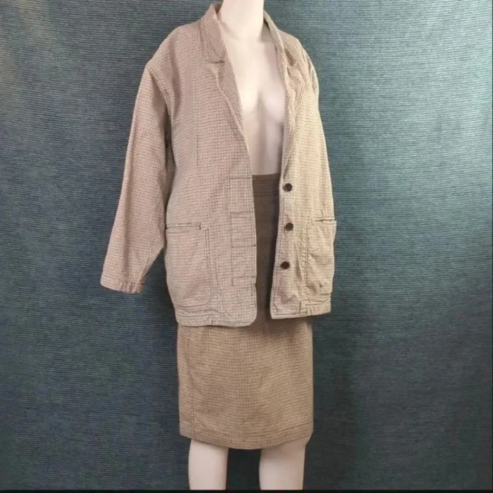 Vintage 80s In-Wear Women's Suit; Skirt & Blazer 100% Cotton - Picture 3 of 16